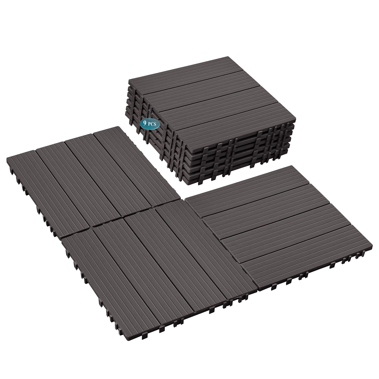 Garden Decking Tiles | Interlocking Snap-Together Floor Tiles for Garden, Patio & Balcony | Anti-Slip Surface Plastic Decking Boards & DIY Installation | 30×30cm |9 Pcs — image 1