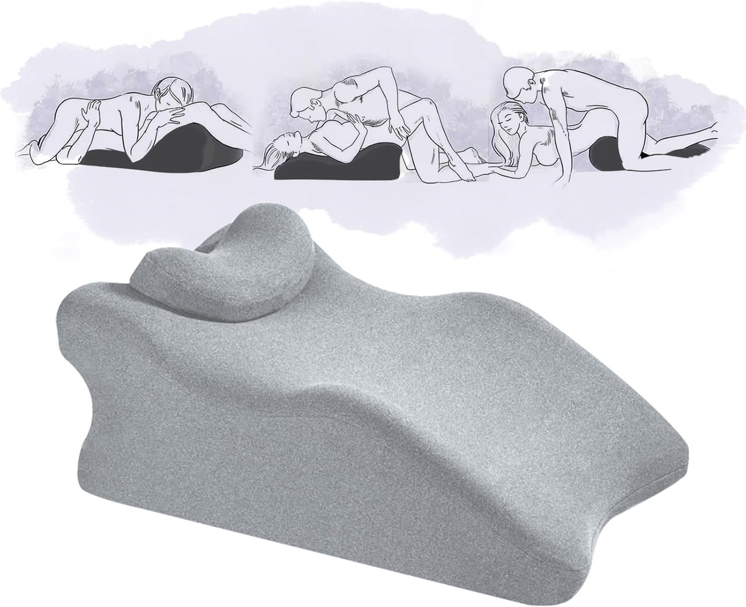 Widened Adult Intimacy Position Pillow for Couples, Sex Butt Cushion with Removable Small Support Pillow, Memory Foam for Sitting or Lying, Ideal for Home Use -Light Gray
