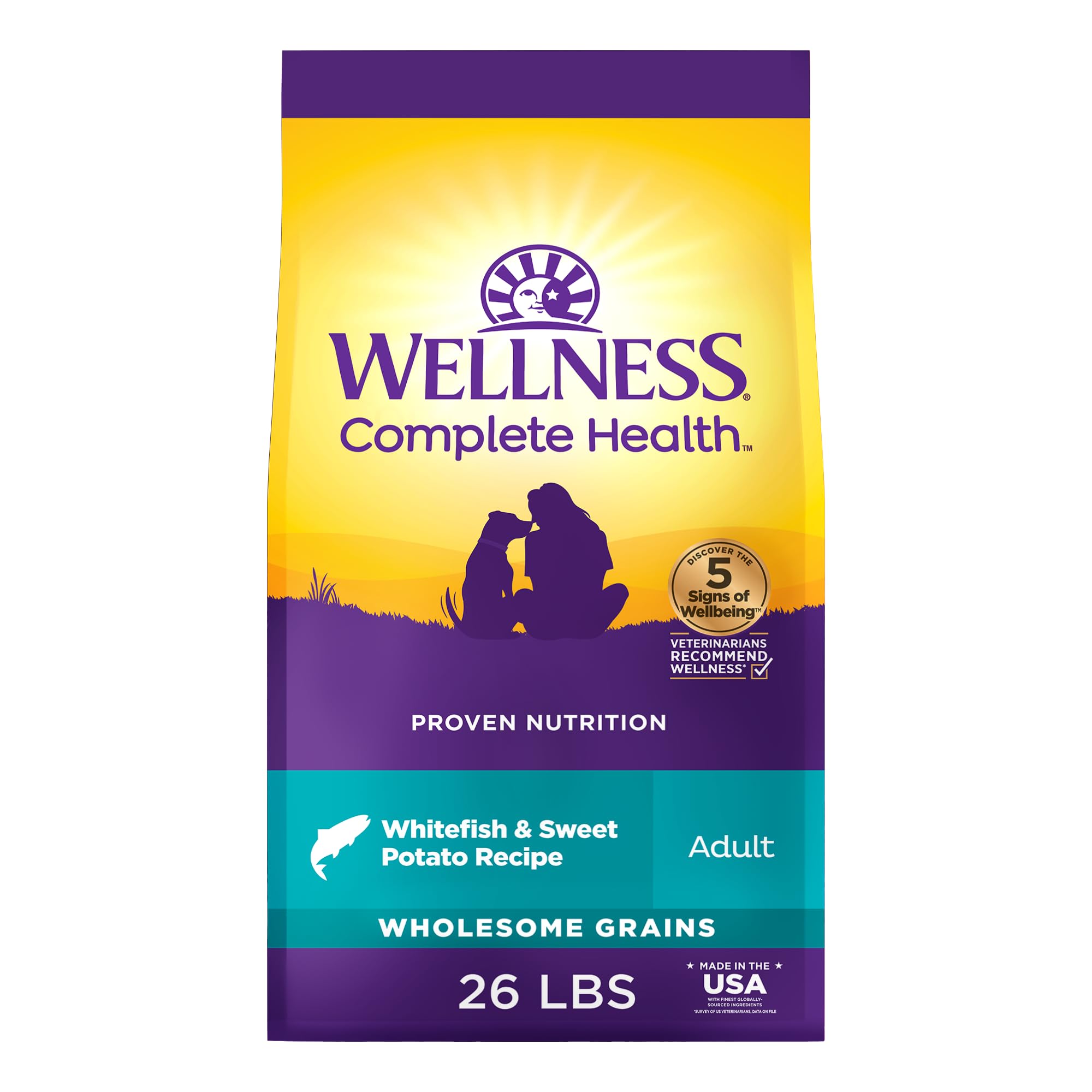 Wellness Complete Health Dry Dog Food, Wholesome Grains, Natural, Whitefish & Sweet Potato Recipe, (26-Pound Bag)