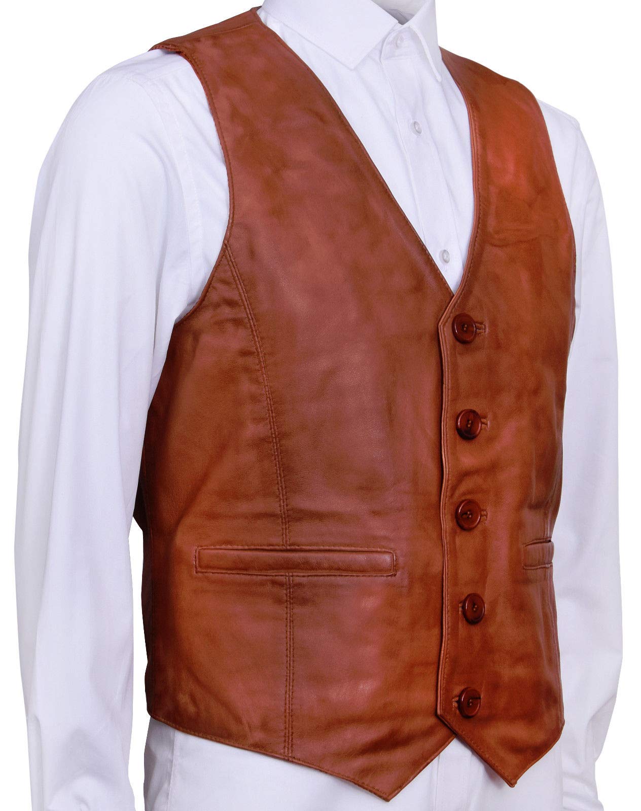 Infinity Leather Hombres Elegante Conker Chaleco de Cuero Broncearse