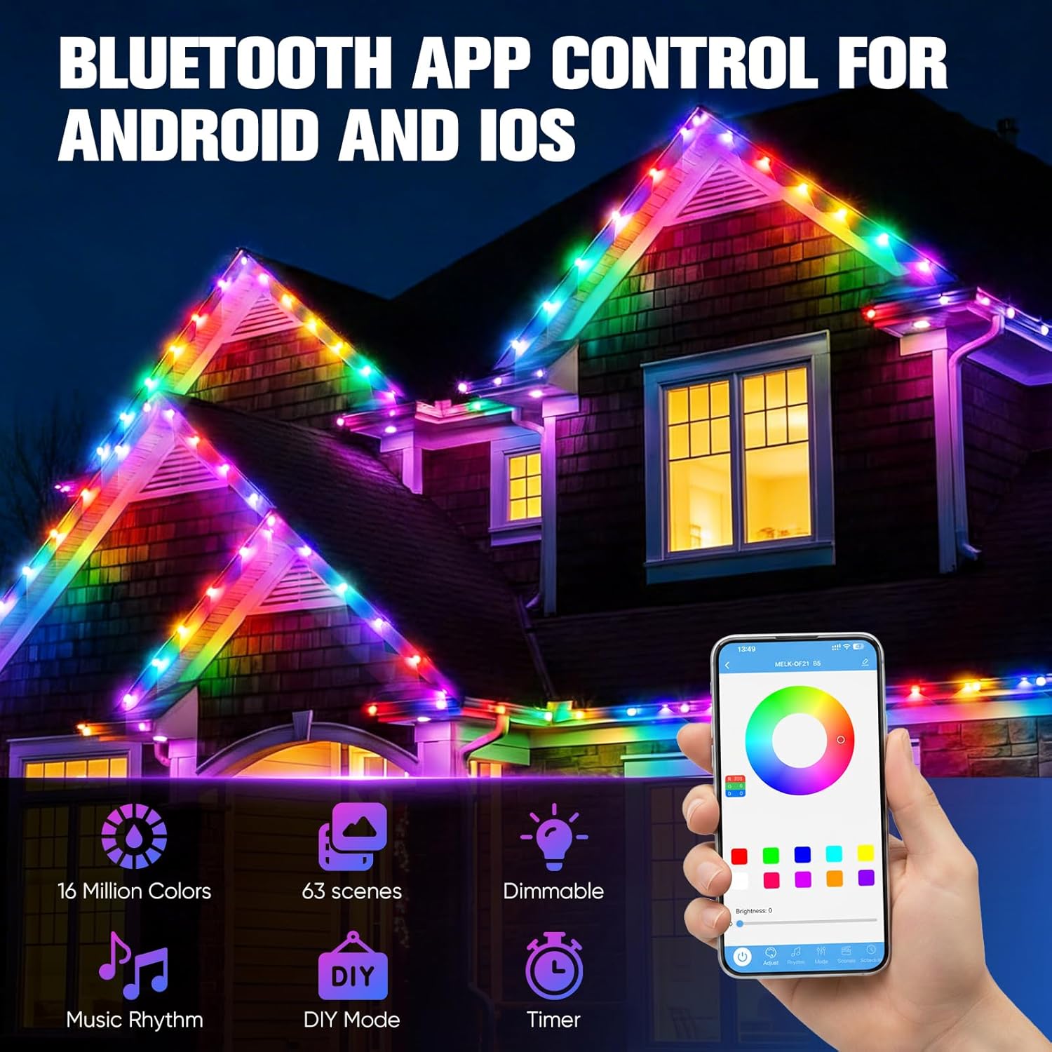 Smart RGB Outdoor Lights for Decor, Eave Permanent Outdoor Lights,Waterproof Smart Lighting with App/Remote Control,Music Sync & DIY Scenes for Christmas Party,Holiday,Garden Decor (150ft)