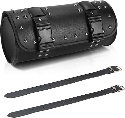 Bolsa de horquilla para motocicleta, universal de piel sintética con 2 correas, cierre de hebilla, bolsa para manubrio de motocicleta, bolsa de