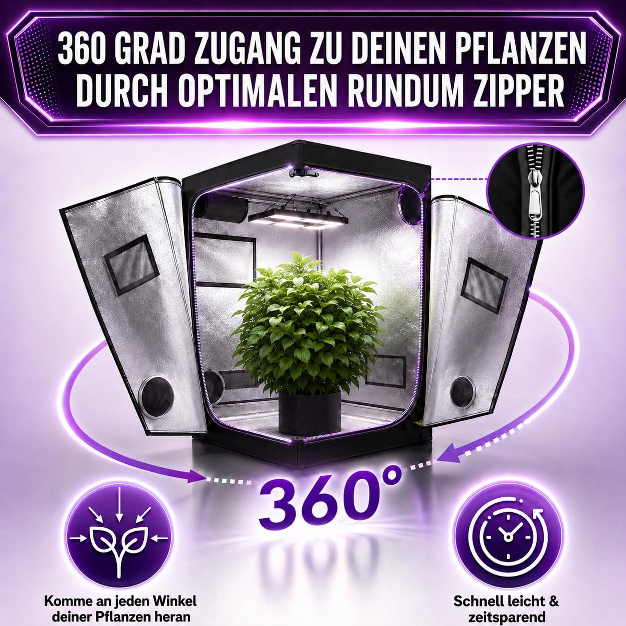 Growzelt/Grow-Gewächshaus-Box 80x80x160 | Stabiles Stahlgerüst, Hoher Reflexionsgrad, Feste Lichtdichte Aussenhülle, inkl. Fenster, Toolbag, Wasserschutzwanne | Zimmergewächshaus