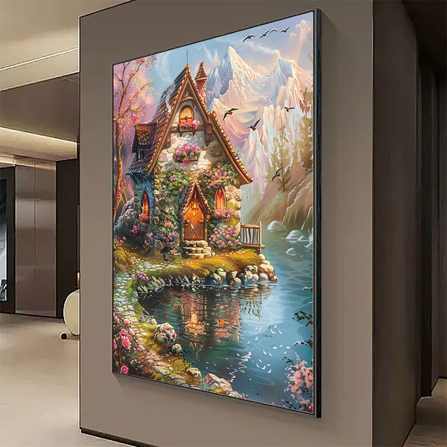Malowanie diamentami duży rozmiar 90 x 70 cm, DIY 5D diamentowe malowanie las diamenty sztuka kryształowa sztuka rysunki z koralikami do przyklejania, DIY drzewo diamentowe malowanie dla dorosłych