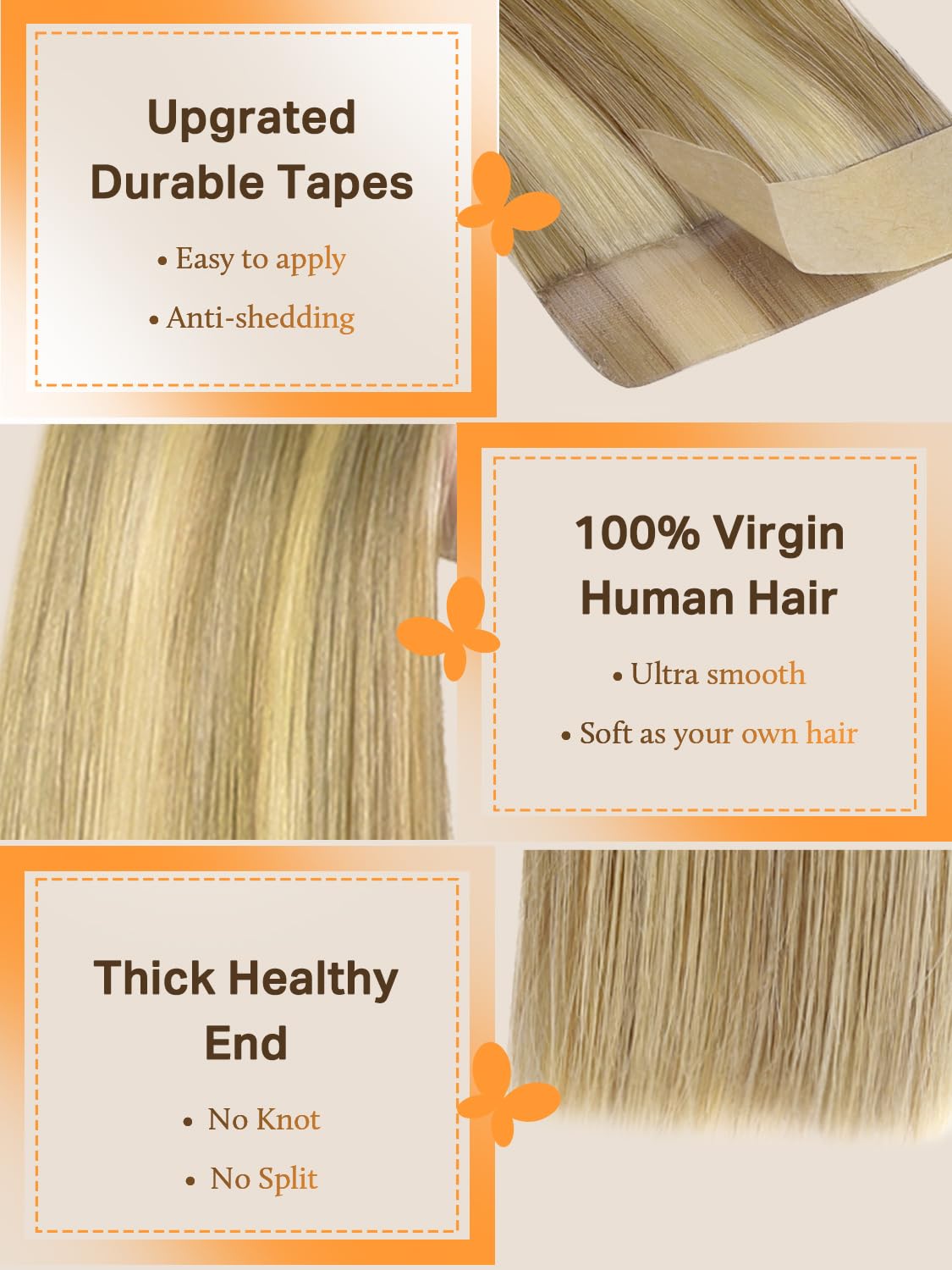 DOORES Hair Extensions Tape in Human Hair, Light Blonde Highlighted Golden Blonde 20 Inch 20pcs 50g, Tape in Hair Extensions Reamy Straight Hair Natural Hair