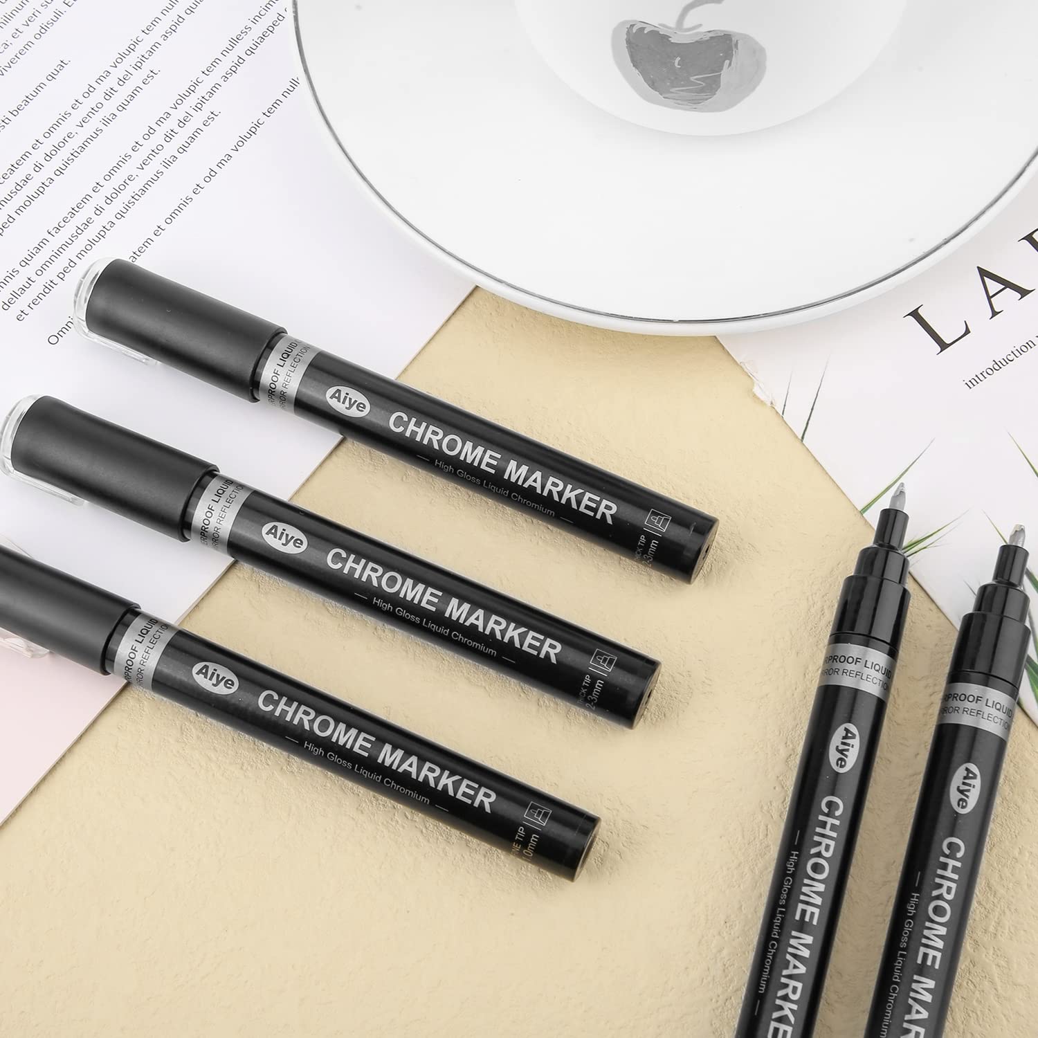 Ohuhu 1 x verchroomde verfstift, zilveren vloeibare chromen marker met glanzende spiegel, waterbestendig, lichtecht, permanente marker voor het repareren van metaal, glas, kunststof