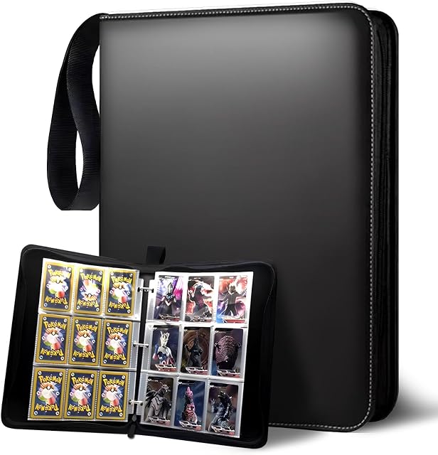 Classeur de cartes à collectionner avec 9 poches, 50 pochettes détachables, 900 cartes, classeur zippé avec clip d'affichage pour garçons et filles, cadeaux de cartes à collectionner, extensible (noir (9 poches))