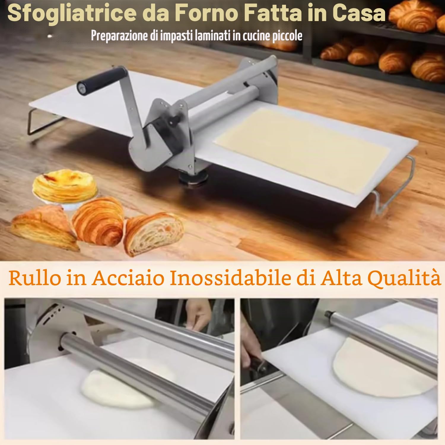 Macchina per la stesura di pasta pieghevole, sfogliatrice manuale per pasta e rullo per fondente, attrezzatura per panetteria commerciale pieghevole con spessore regolabile,Model300