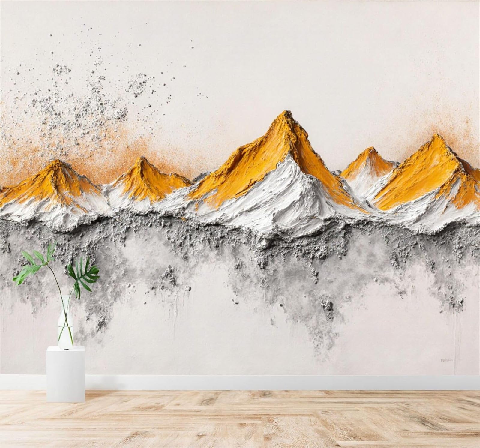 XLMING Abstract Textured Hazy Landscape Golden Mountains 3D Wallpaper Silky Texture Home Study Office Grey Dining Room Sofa Bedroom Living Room TV Backdrop-400cm×280cm