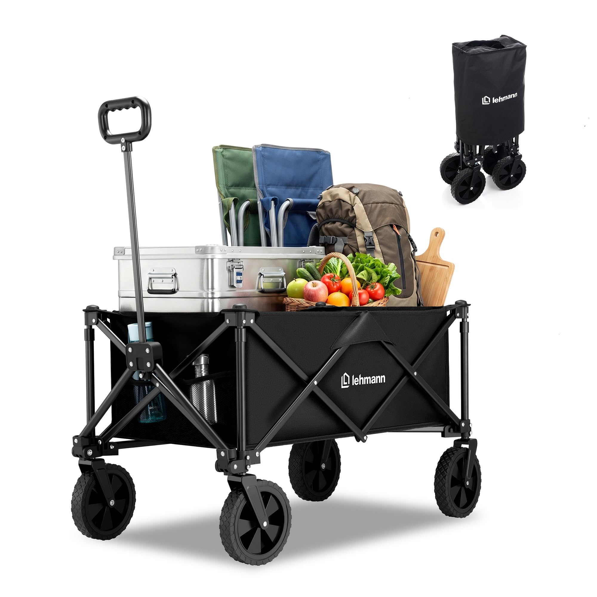 LEHMANN MOBI Carrello Spiaggia Pieghevole 110L con Ruote Grandi, Carrello con Ruote Portatutto fino a 80 kg, Carrello da Spiaggia per Bambini, Spesa, Mare, Giardino e Camping