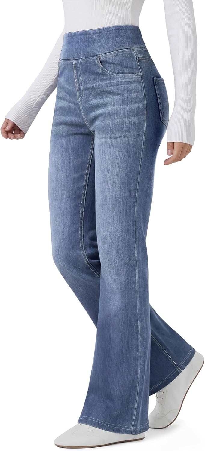 FireSwan Women’s Trendy Stretchy Flare Jeans High Waisted Wide Leg Bootcut Jeans Pull On Casual Loose Denim Pants