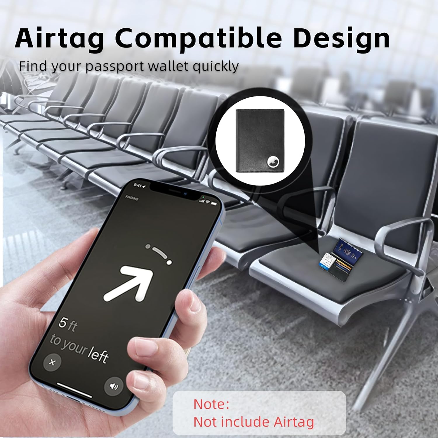 Passport Wallet With Airtag for Travel, Leather Passport Holder for Men and Women, RFID Blocking Bifold Passport Cover With Credit Card Holder (Black) - Image 5