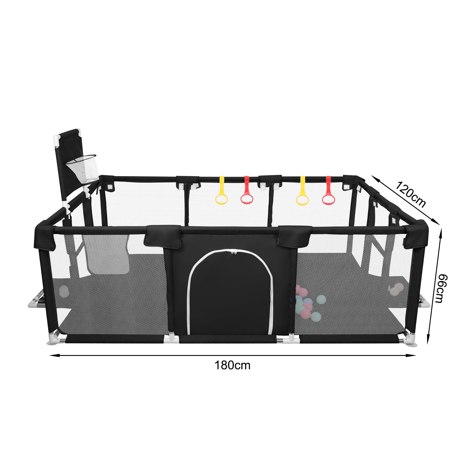 Parque Infantil Bebé, Alfombra de Juegos, Plegable, Malla Transpirable, Corralito Bebé, Con Malla Transpirable Baby Playpen,180 * 120 * 66 cm - Negro