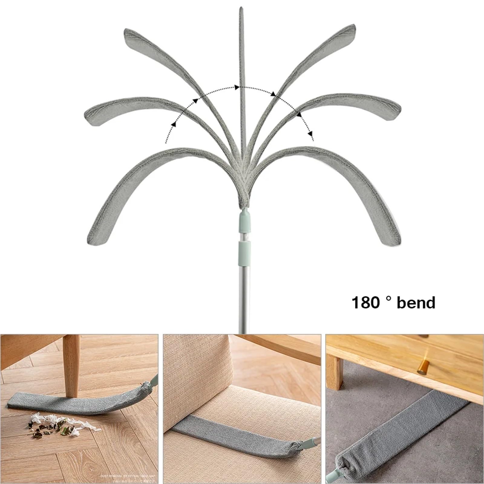Plumero retráctil extensible con paños de microfibra, cepillo de polvo de mango largo para limpieza del hogar, limpiador de polvo para cama, sofá y zonas de difícil acceso (8 fundas lavables)