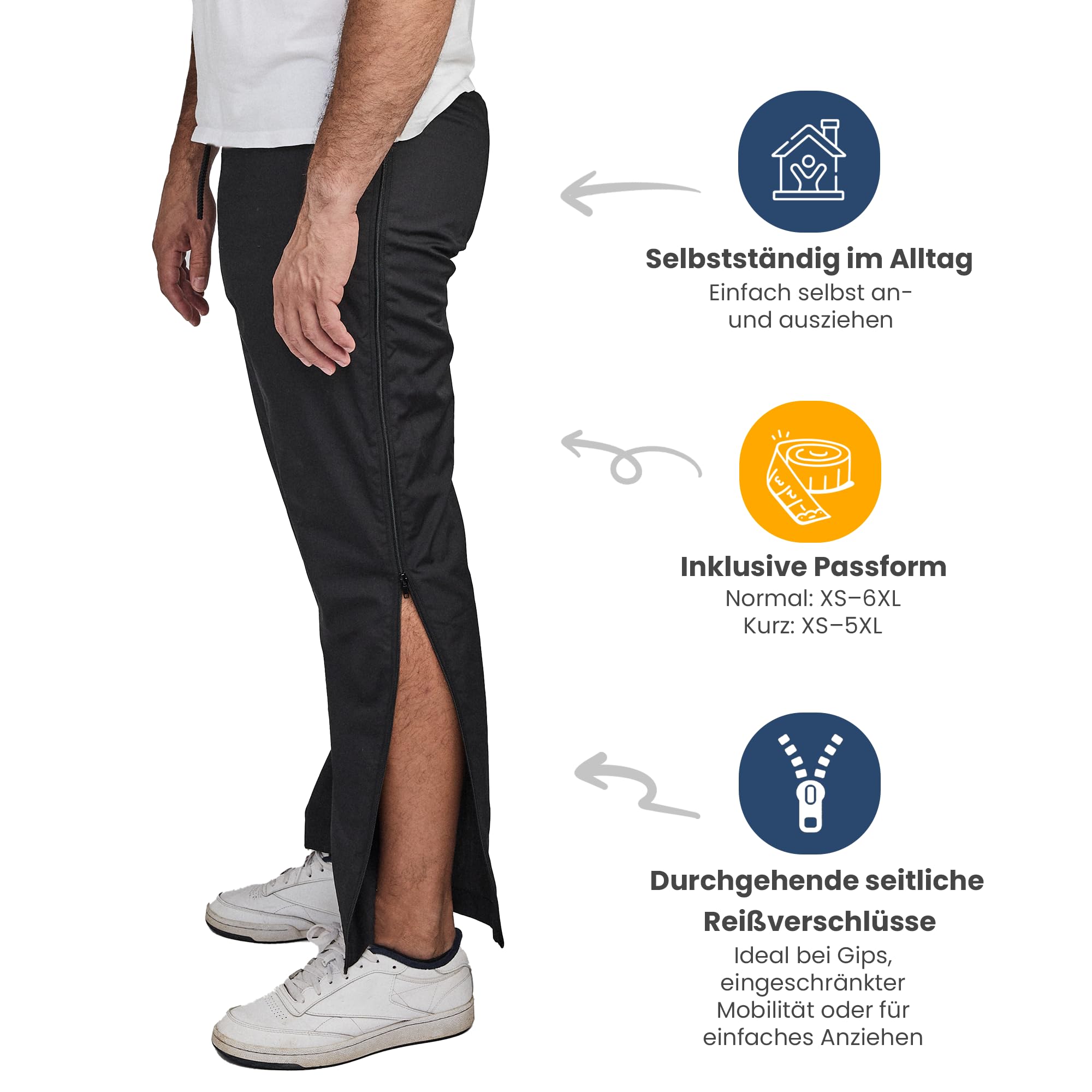 Dobsom Saltö Reha Hose Damen und Herren I Jogginghose seitlich zu öffnen I Sporthose Trainingshose mit durchgehendem Reissverschluss