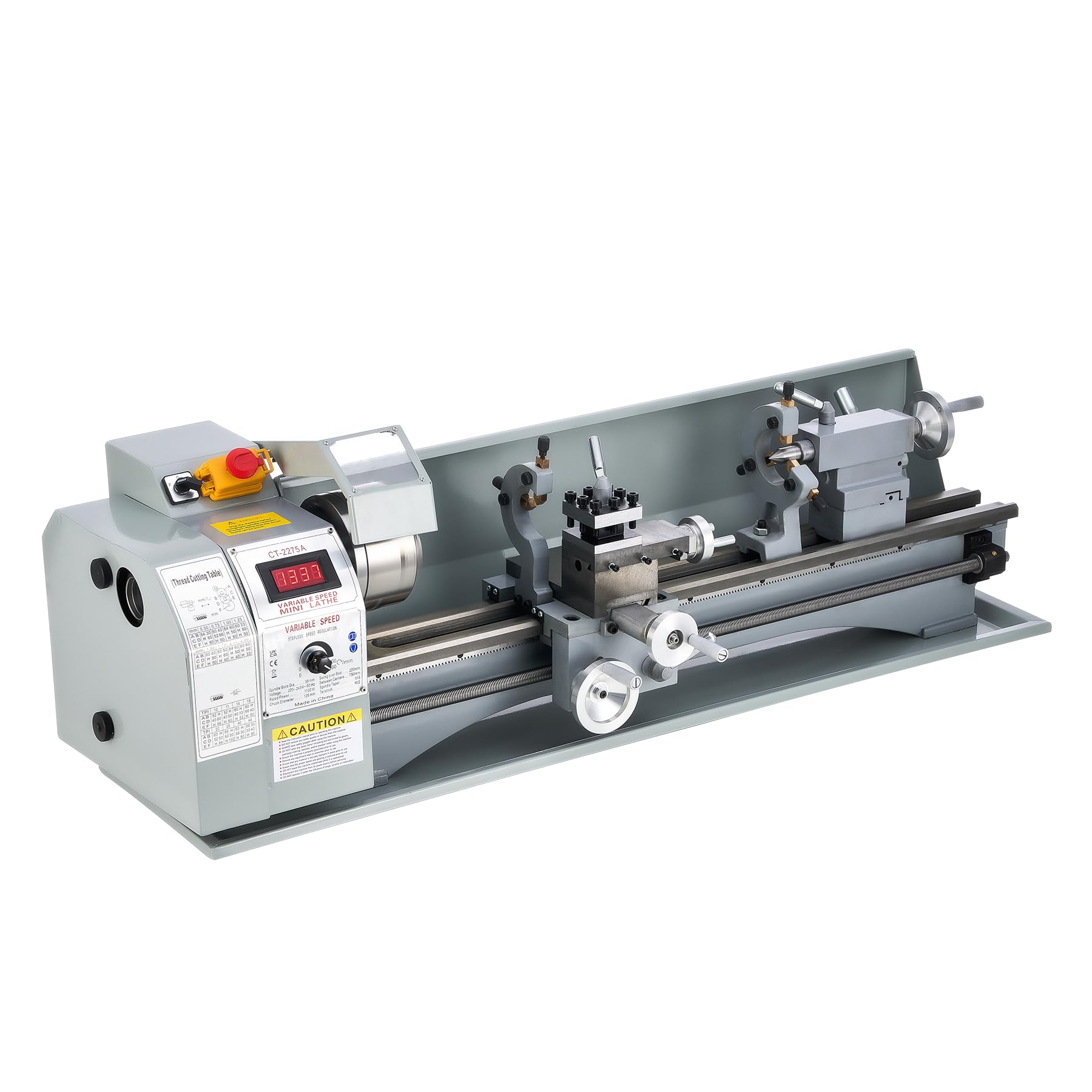 CREWORKS 1100 W mini tokarka stołowa z metalową przekładnią, tokarka 220 x 750 mm, 50-2250 obr./min, narzędzie do obróbki metalu o zmiennej prędkości