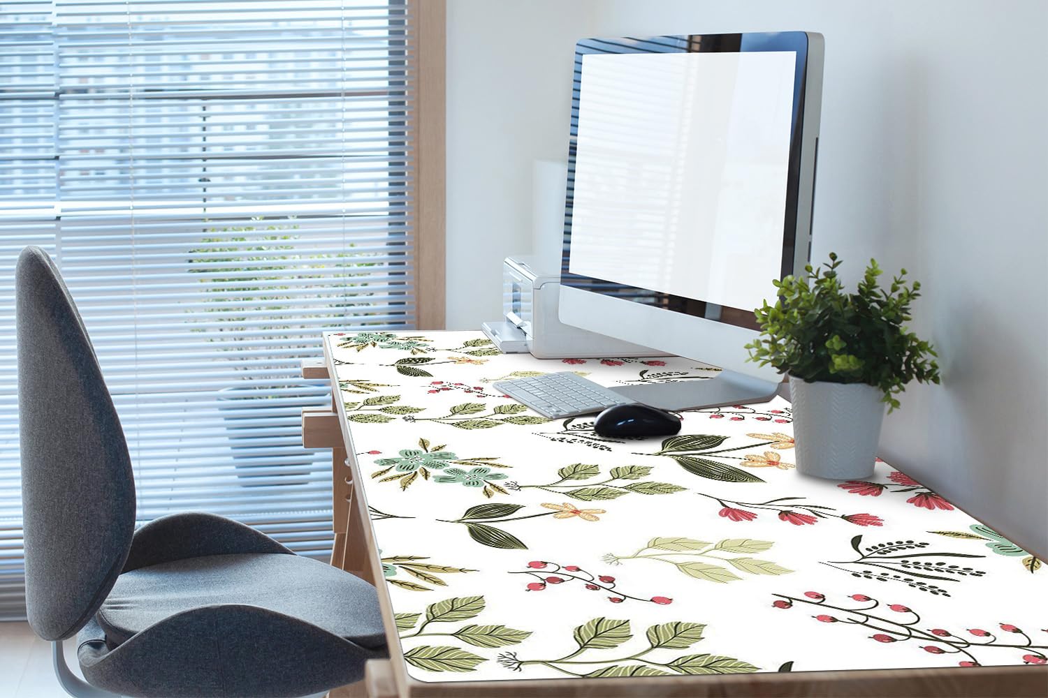 Sottomano da Scrivania 120x60 cm Protezione e Decorazione in Vinile PVC Antiscivolo Impermeabile Facile da Pulire Superficie Protettiva per Ufficio e Casa - Bacche e fiori