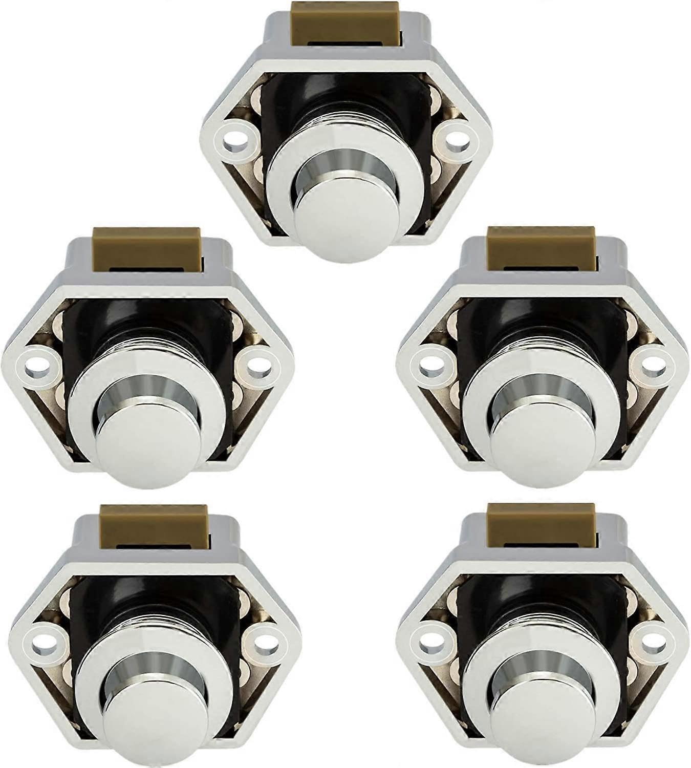 Joyhappst Image Color Dww-5 Silver Push-Button Locks, Cabinet Door Handle Lock For Caravan, Camper, Boat, Nickel