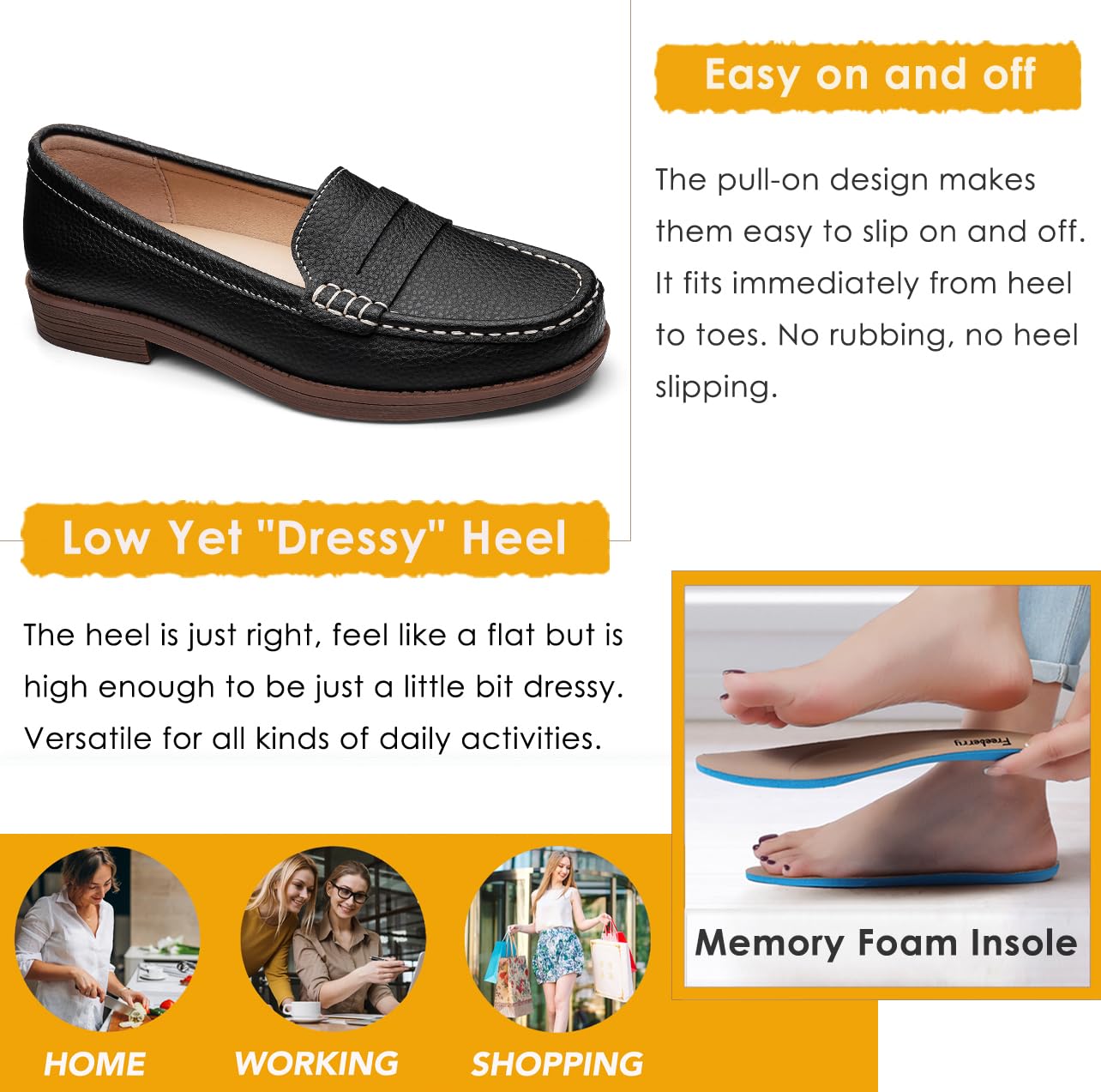 Women's Comfortable Leather Penny Loafers Slip On Business Casual Dress Shoes Lightweight Office Work Flats Everyday Walking Shoes for Women — view 6