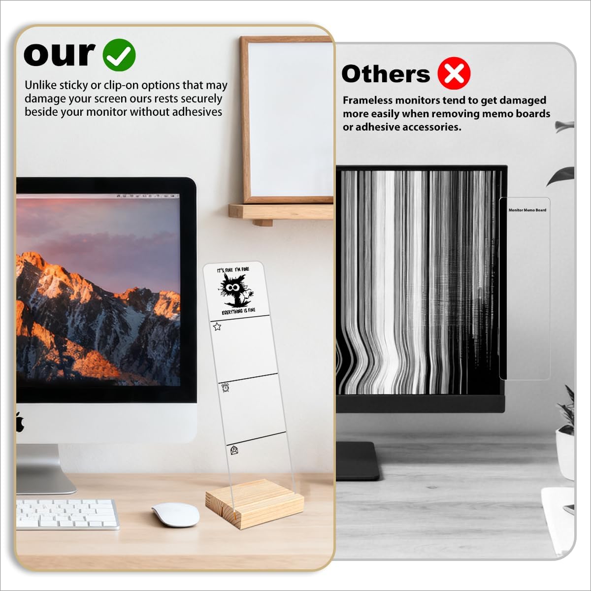 Monitor Memo Board with Removable Wooden Base Acrylic Portab