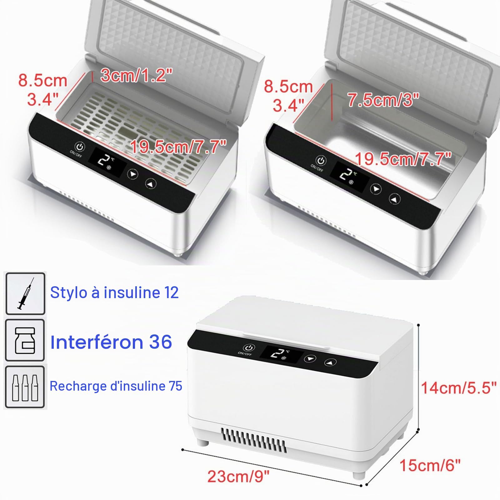 Mini Frigo Medical et Refroidisseur d'insuline Haute Capacité pour Voiture, Trousse à Insuline, Réfrigérateurs à Insuline Portables, Voyage, Maison en Plein Air (Size : Lithium Battery x 2)