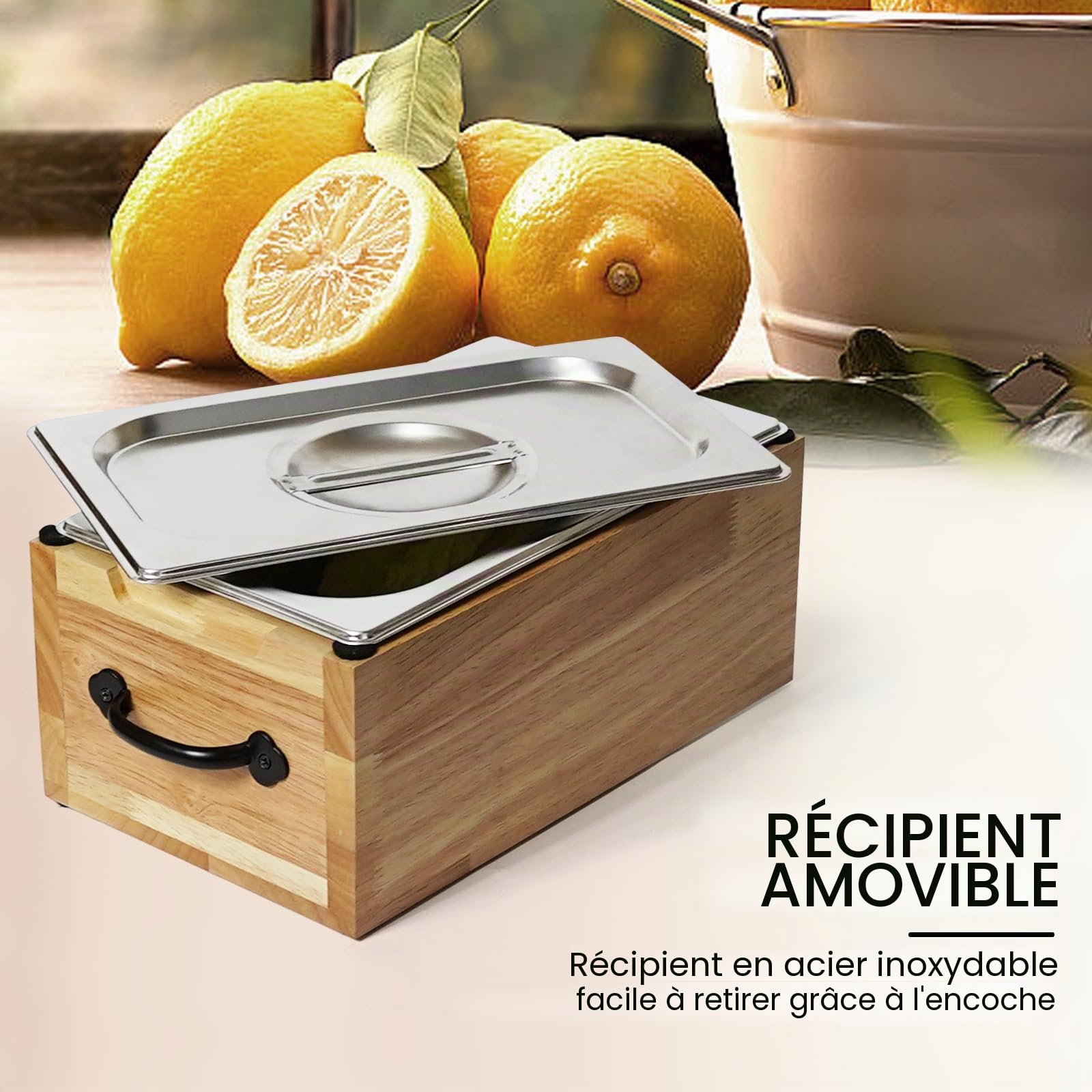 Composteur Cuisine en Bois, Poubelle Compost Cuisine avec Couvercle, Passe au Lave-Vaisselle, Seau Compost Cuisine pour Déchets Organiques, Bac à Compost Anti Odeur
