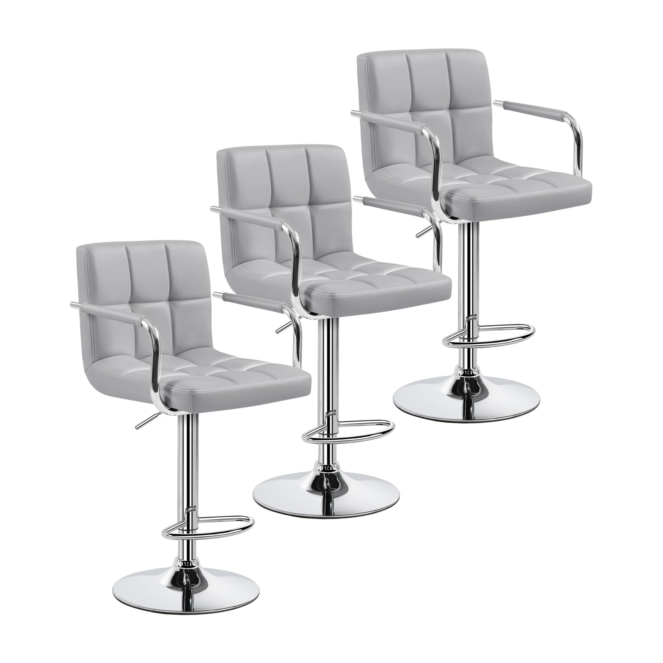 Yaheetech Bar Stools Set of 3 with Armrests in Light Grey