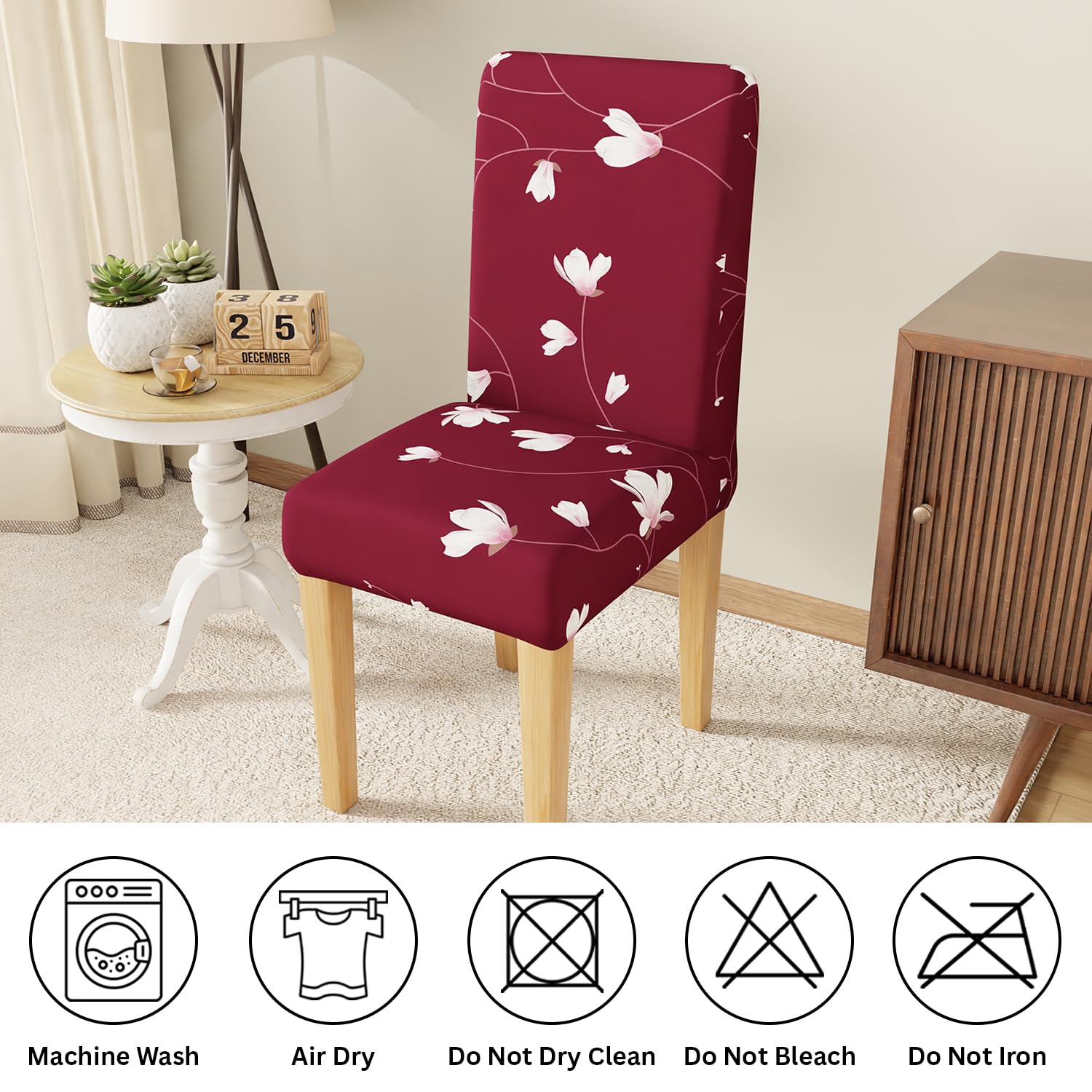 Maroon Flower Dining Chair Covers - 4 Pack -9