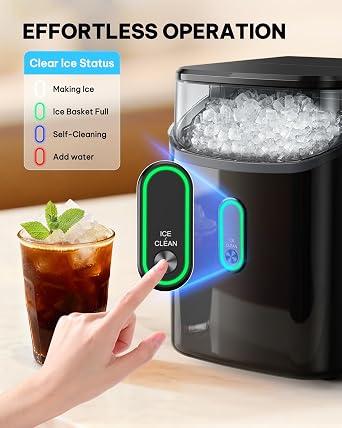 Silonn Nugget Ice Makers Countertop, Pebble Ice Makers with Crushed Ice, 33lbs Per Day with Scoop, Pellet Portable Ice Machines with Auto-Cleaning for Home, Kitchen, Office