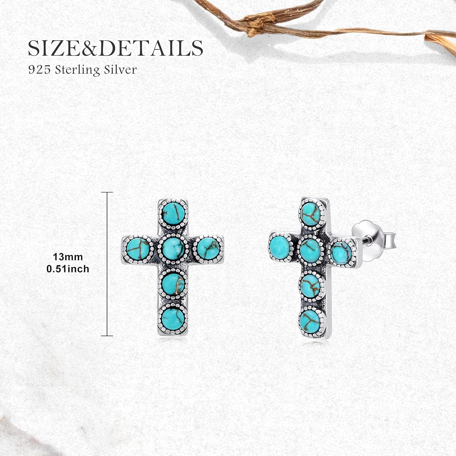 Turquoise Cross Earring 925 Sterling Silver Natural Turquoise Cross Stud Earrings Western Jewelry Gifts for Women