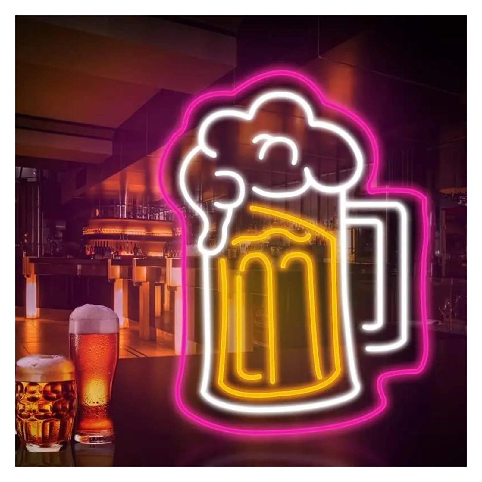 LEMST Signs Lamp Beer Glass Neon Signs USB Powered Adjustable Brightness Beer Neon Lights, Wall Hanging Decor Commercial Signs 30.48cmx39.87cm