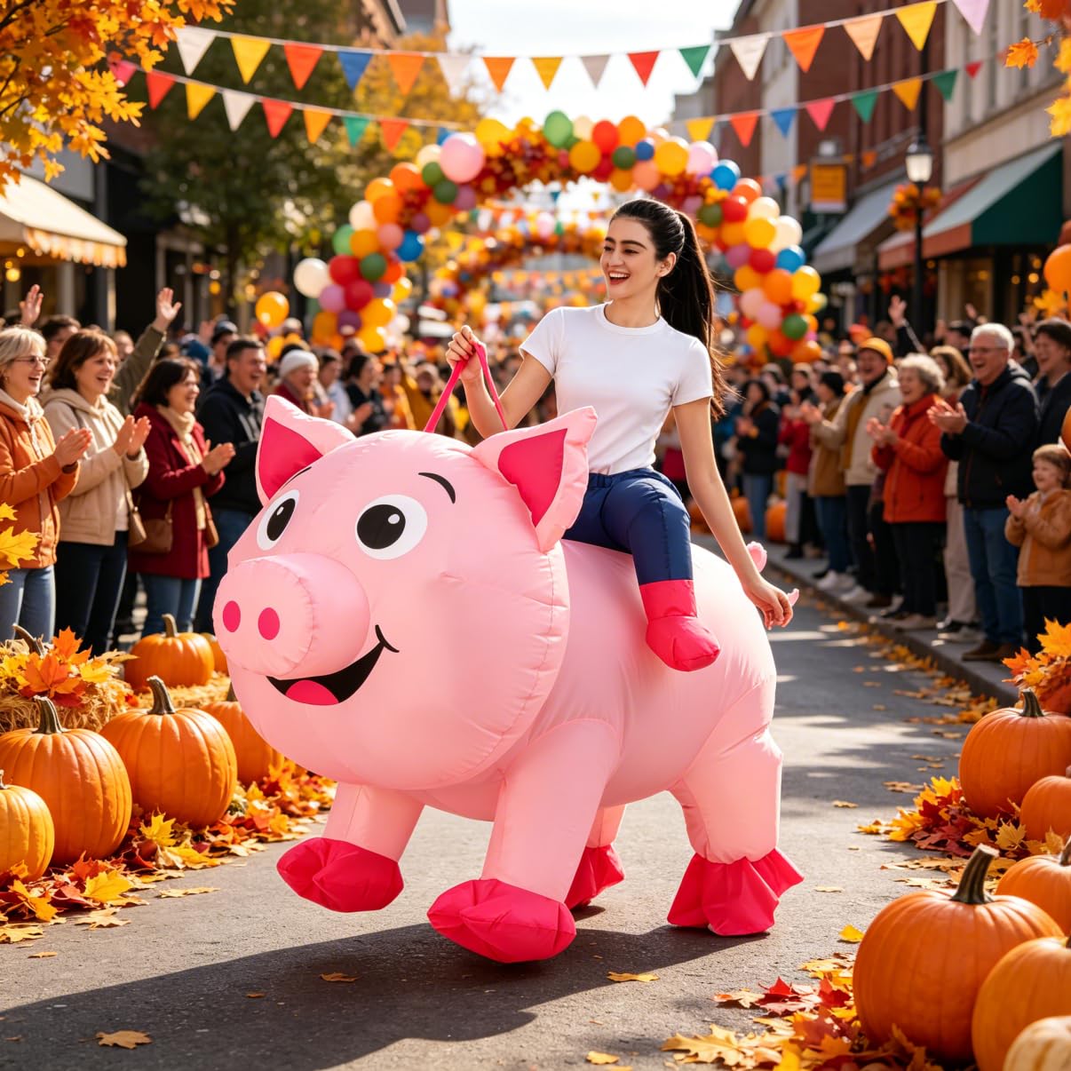 JASHKE Costume Gonfiabile da Maiale per Adulti Cavalca su un Vestito Gonfiabile da Maiale Rosa Costumi Gonfiabili Divertenti Carnevale di Halloween Natale