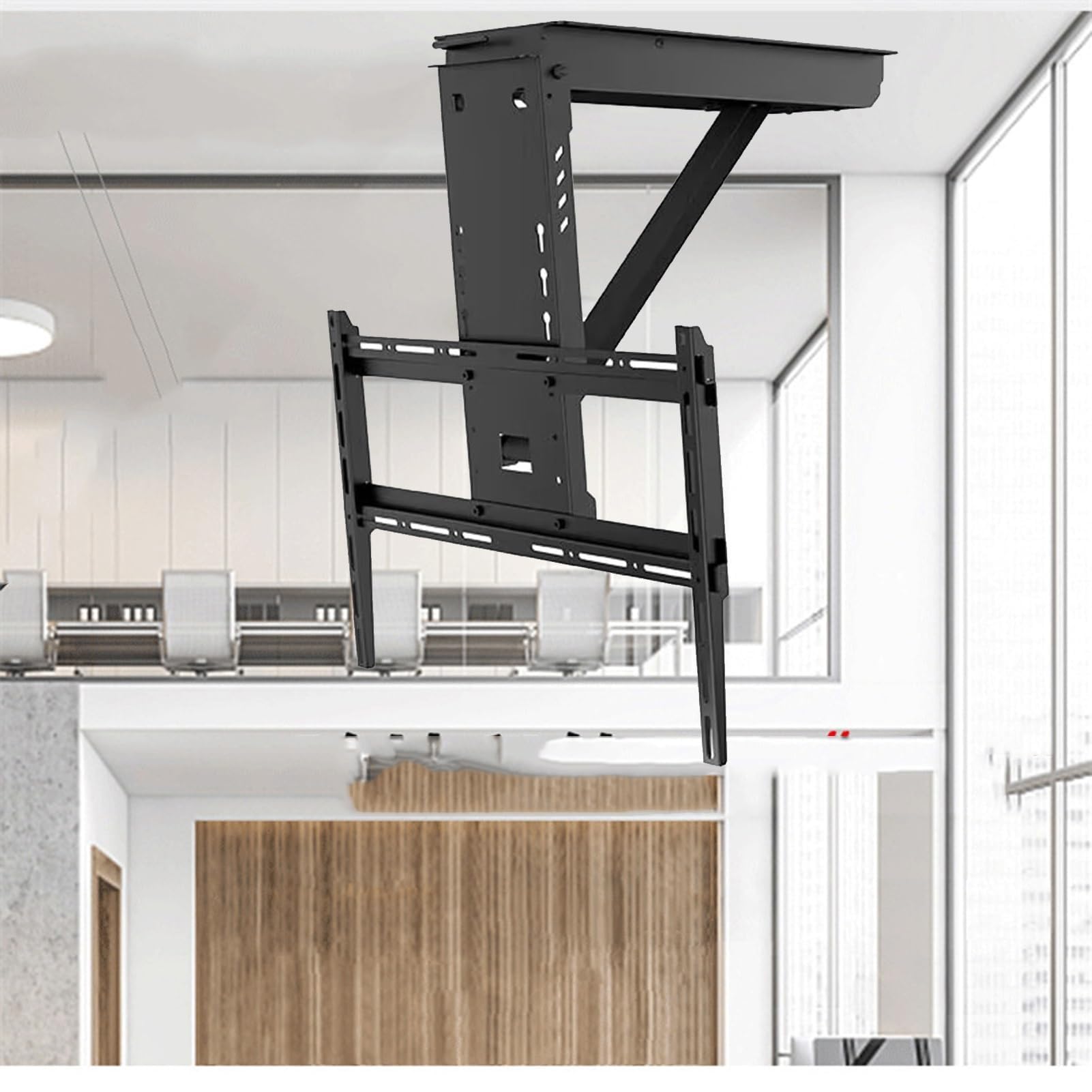 Support TV électrique de plafond pour optimiser une pièce sans espace mural disponible