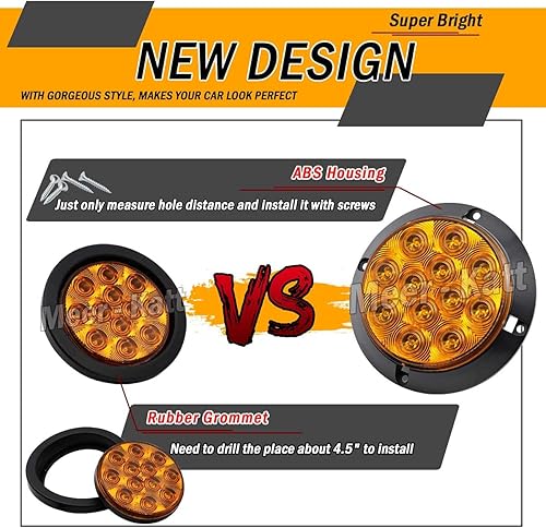 Miniatura 8 de Meerkatt Paquete de 6 4 pulgadas, 4 pulgadas, color rojo y 2 blanco, luz redonda, freno trasero, remolque, camión, tractor, cabina de 12 V CC GK12