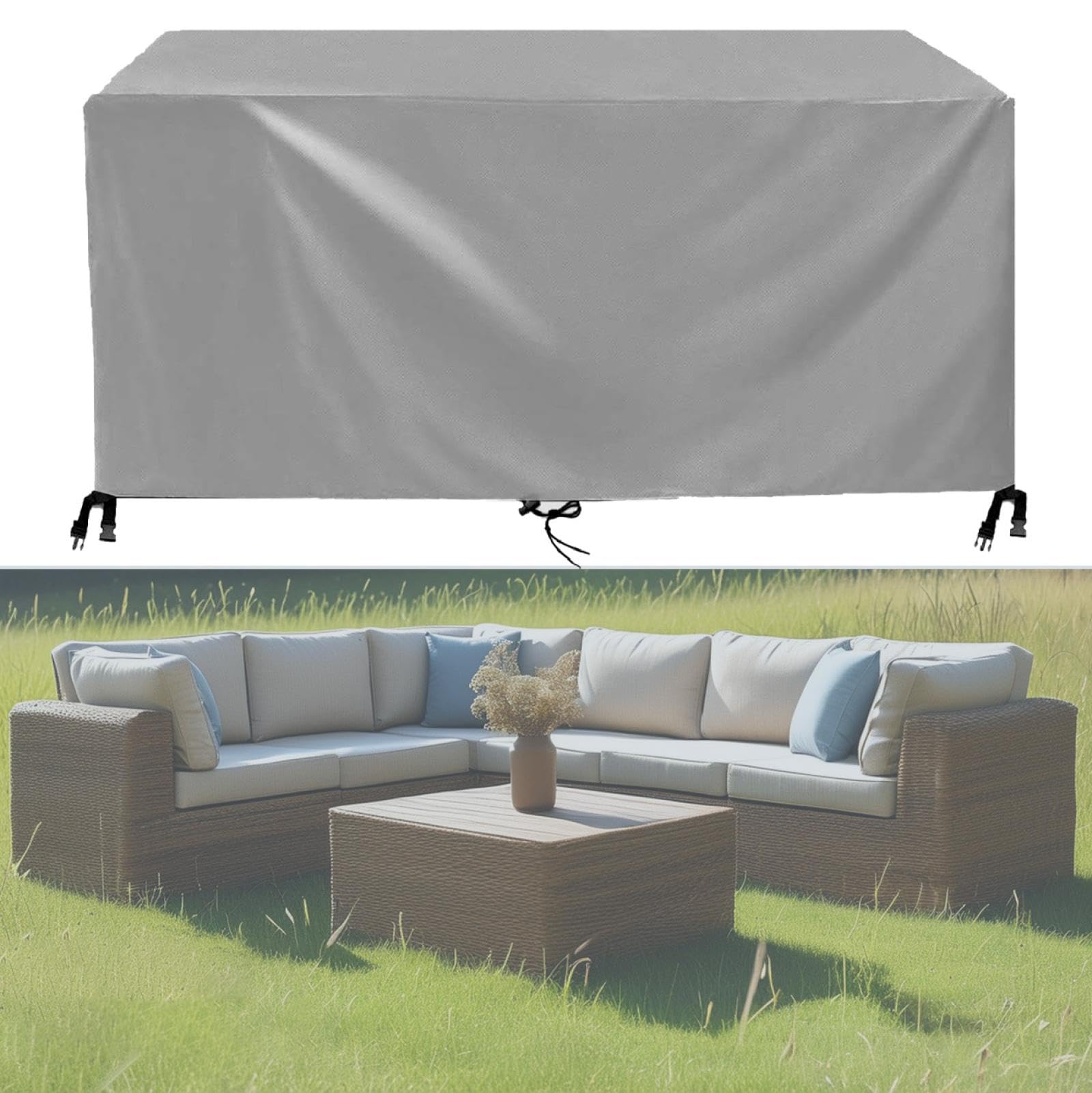 HOLEILUCK Copritavoli per Mobili Da Giardino 300Lx210Wx30Hcm Copertura Sedie Esterno,Telo Copritavolo Da Esterno Impermeabile,420d Oxford,Anti-UV,Antivento,Antineve,Coperture per Mobili Da Giardino