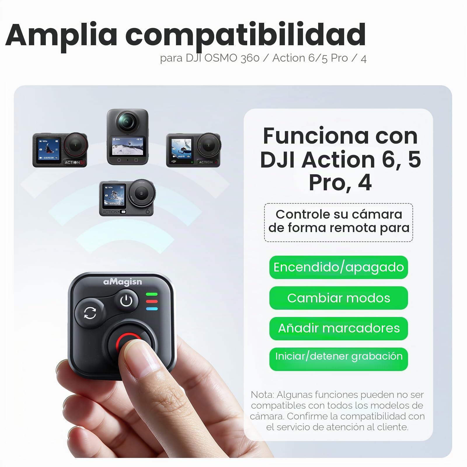 Control remoto Bluetooth Treeboy para DJI OSMO 360/Action 6/5 Pro/4 cámaras y teléfonos iOS Android