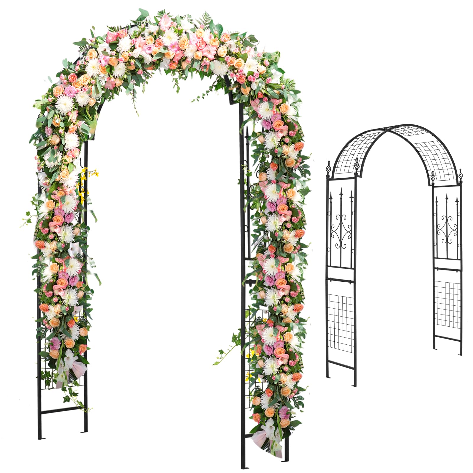 TANGZON 2.2M/2.3M/2.5M Garden Arch, Heavy Duty Metal Roses Vines Climbing Plants Support Archway, Outdoor Patio Yard Lawn Arches Arbour Trellis for Wedding Party Decoration (143 x 40 x 234 cm)