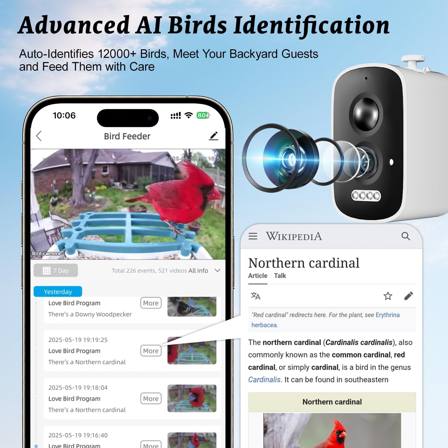 Smart Bird Feeder with Camera - 2.5K HD Bird Feeder Cameras Solar Powered, AI Birds Identification via App WiFi Outdoor Waterproof Birdhouse Watch Night Vision, 4000mAh Battery, Gift for Birdlovers