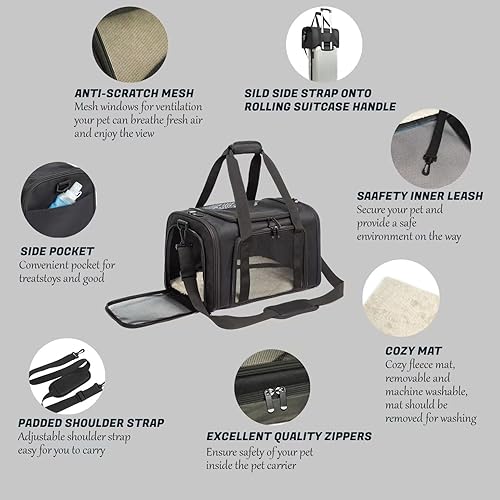 Miniatura 8 de Transportador de gatos para perros y mascotas, bolsas para gatos pequeños y medianos, perros y cachorros de 15 libras, de lado suave, aprobado por