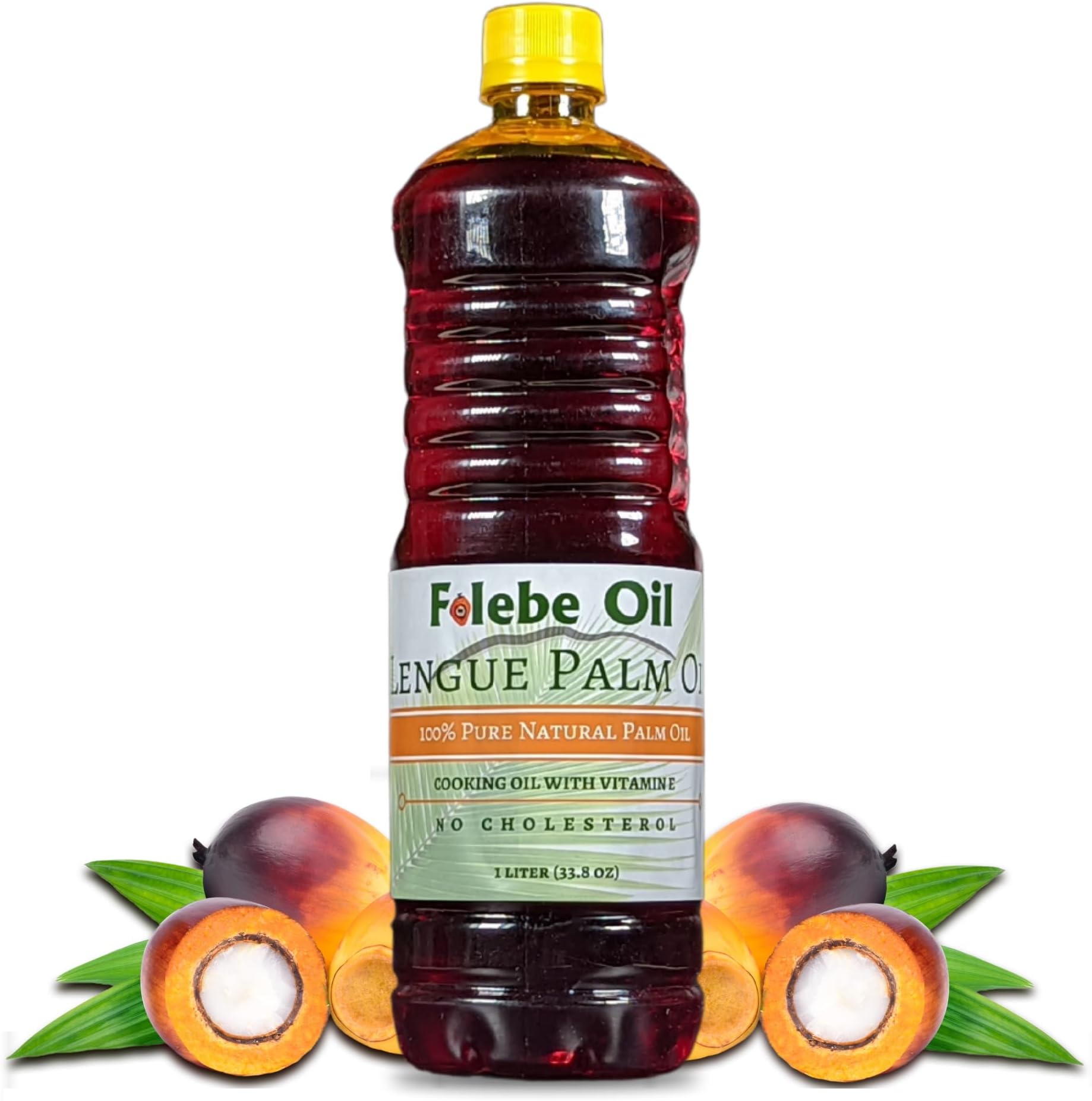 Folebe Oil 1L 100% Pure Natural Red Palm Oil – Authentic Cameroonian Palm Oil for Cooking – Cold-Pressed from Palm Pulp – Rich in Nutrients, Carotenoids, Natural Vitamin E