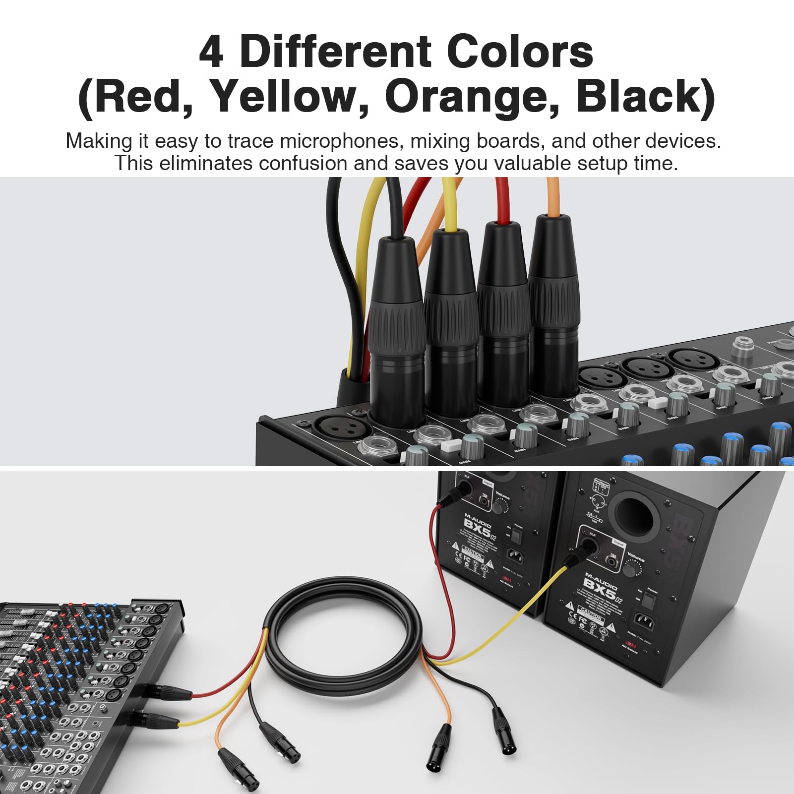 BIFALE Cavo a serpente XLR a 4 canali da 2 m, 2 pezzi, cavo XLR maschio a femmina 24 AWG OFC, cavo XLR patch per microfono, cavo audio bilanciato XLR per live, registrazione, studi