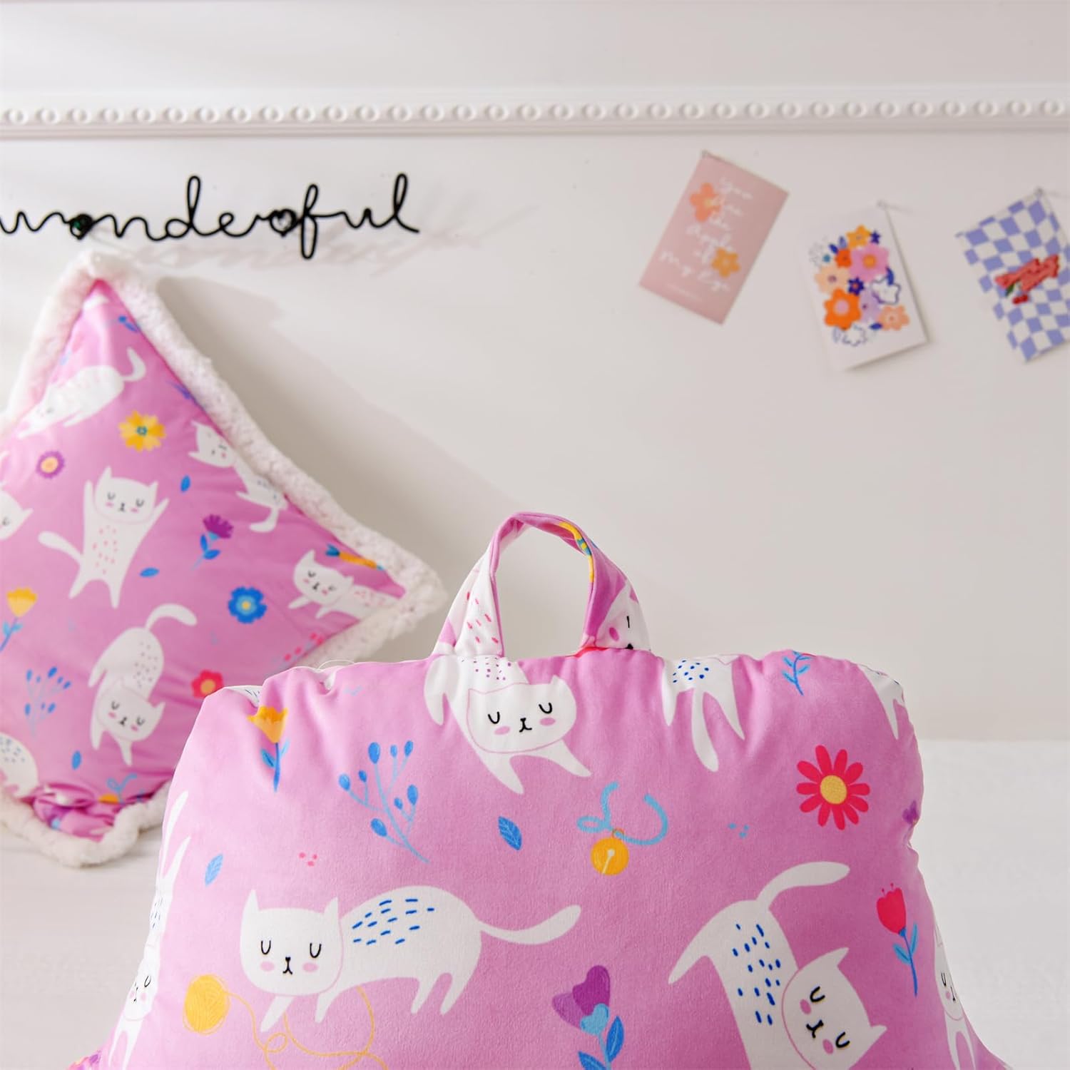 Aimuan Pink Cat Reading Pillow Bed Rest Wedge Backrest Pillow with Arms Back Support for Sitting Up in Bed Cushion Incline Rest Sleeping Snoring Pillow (Pink-cat) - Image 5