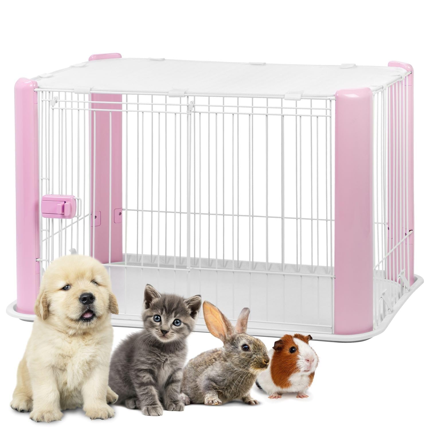Iris Ohyama Dog Pen with Lockable Door, H60cm, Pink, Detachable