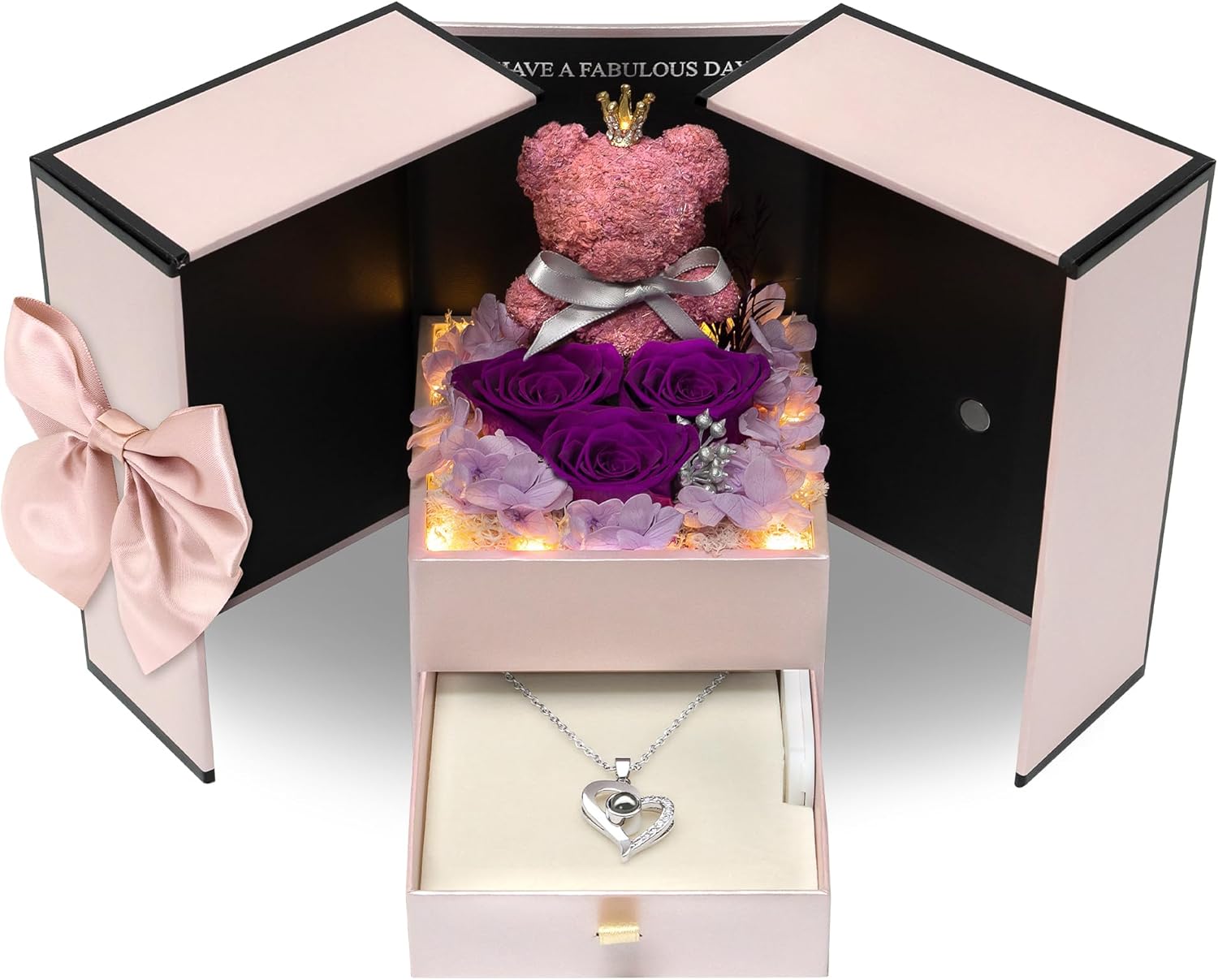 Childom Mothers Day Mom Gifts for Mom,Birthday Gifts for Women,Mothers Day Flowers Gift for Moms Wife Grandma,Purple Light Up Rose Preserved Flowers for Delivery Prime with Necklace for Anniversary