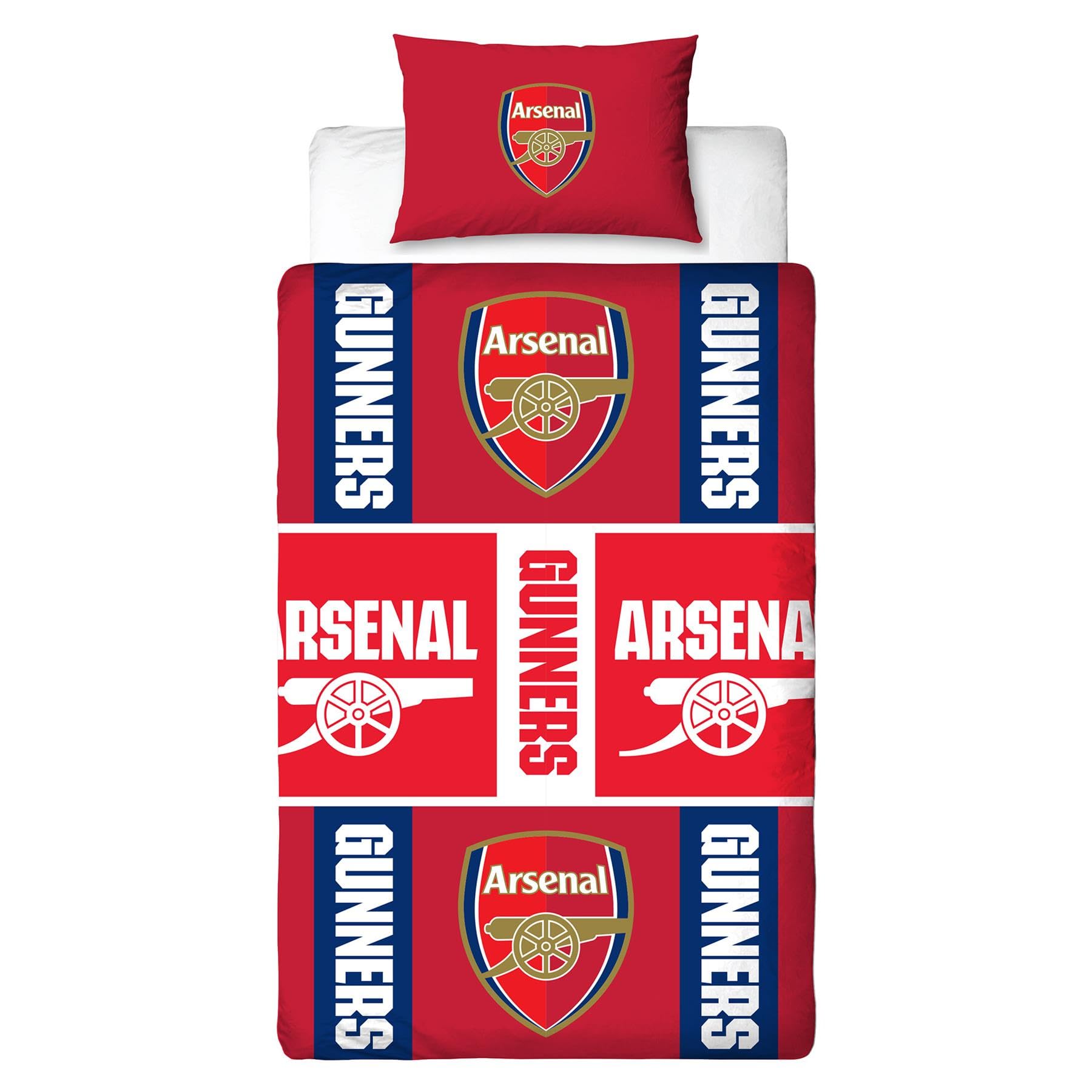 Character World Red Arsenal Fc Duvet Cover Bed Set – Official Reversible Bedding – Polycotton Gunners Crest Emblem Design – Single