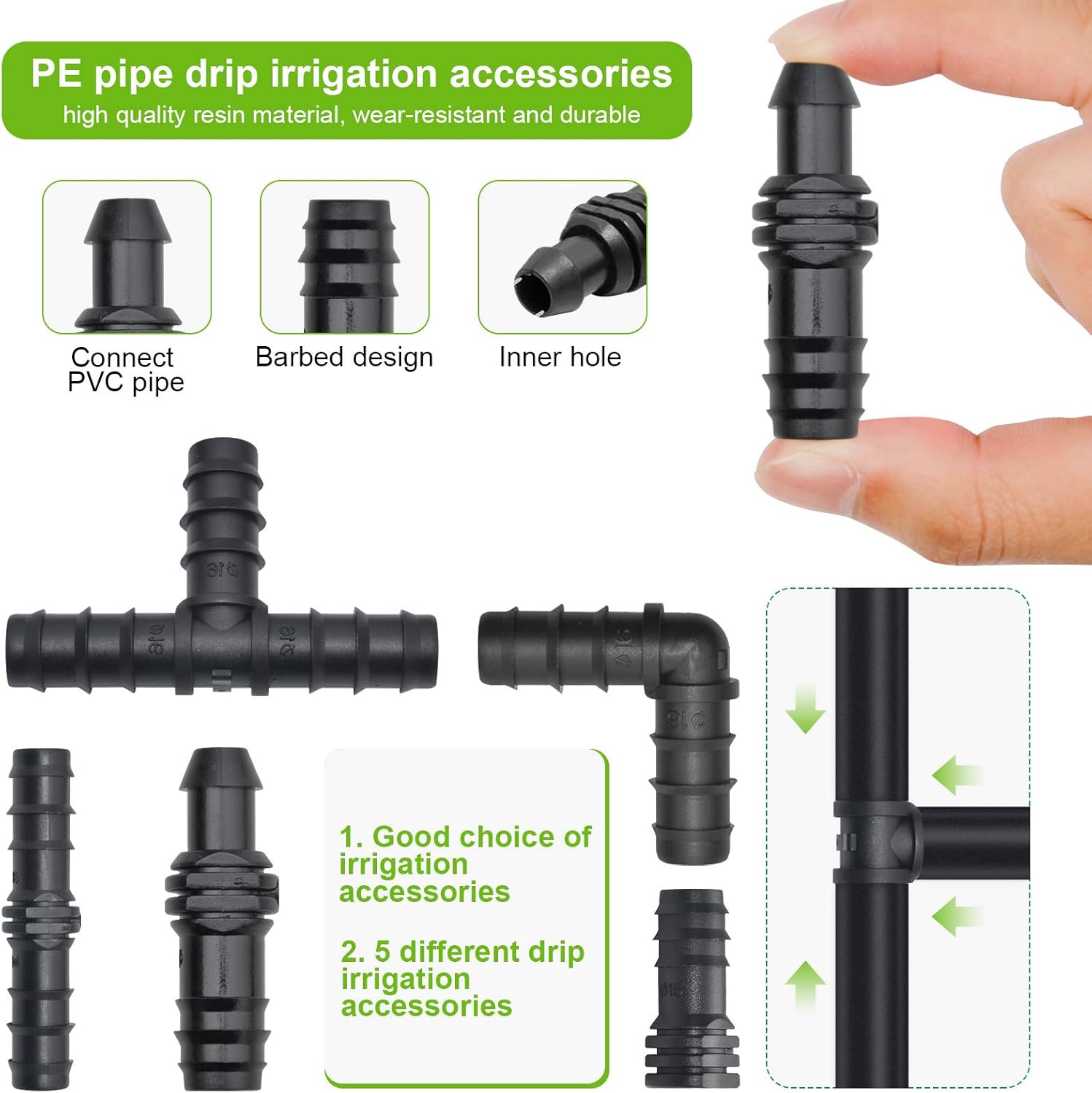 Kalolary 100PCS Drip Irrigation Fittings Kit Drip Irrigation Joint Connectors for 16mm PE Hose Tubing, Including 20 Tees - Image 5