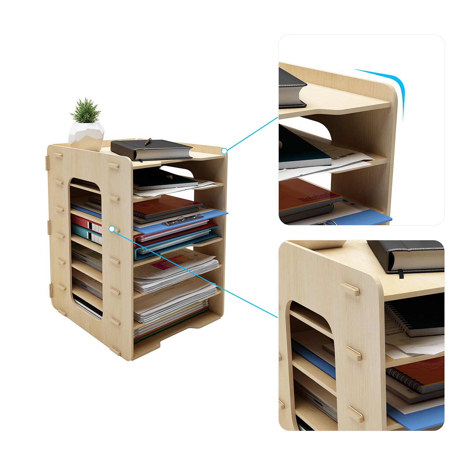 PUNCIA Organiseur de bureau à 4 niveaux en bois lettres A4 porte