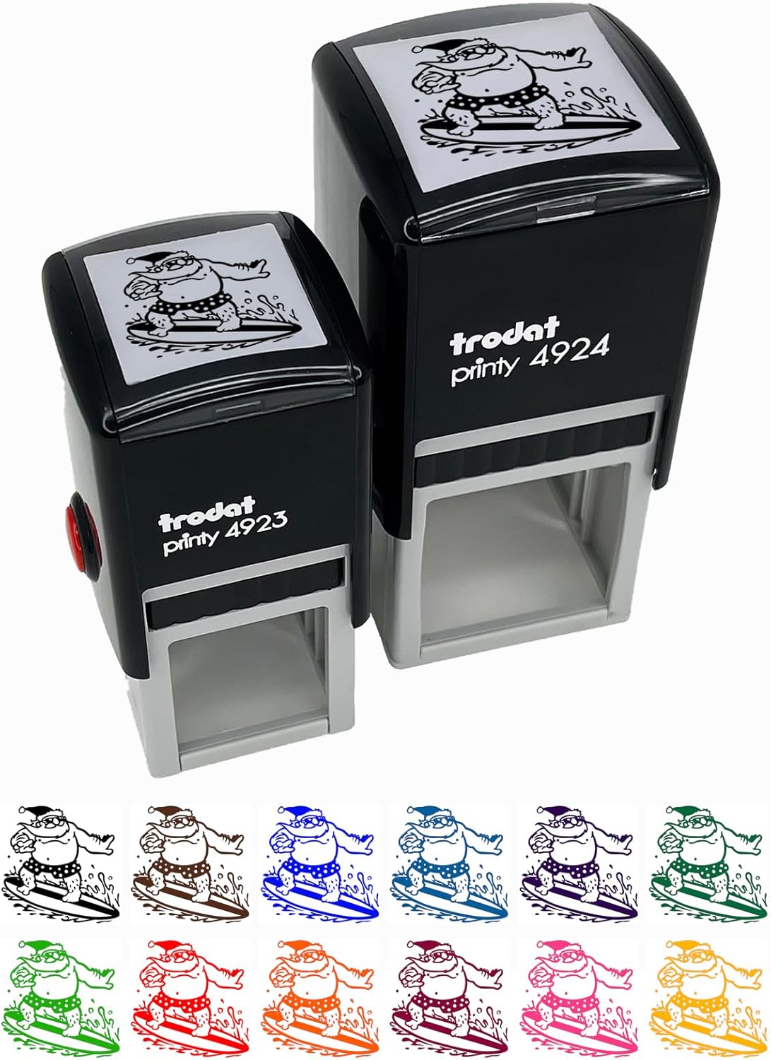 Surfing Santa Claus Christmas Self-Inking Rubber Stamp Ink Stamper - 1-1/2 Inch Large - Red Ink
