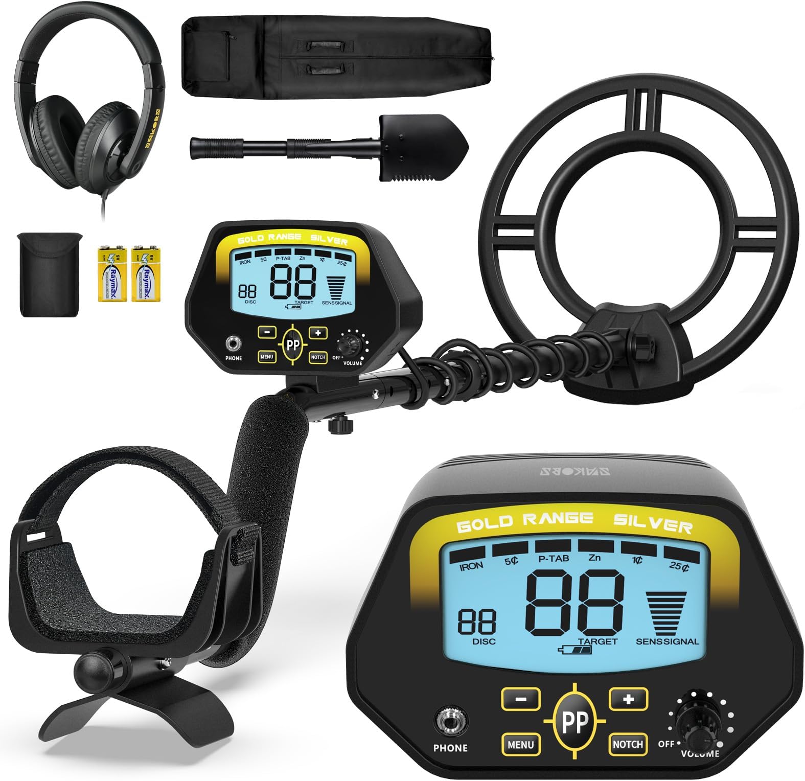 SAKOBS Metal Detector for Adults - High Accuracy Metal Detector with Discrimination Mode & Distinctive Audio Prompt and LCD Display Waterproof Search Coil for Treasure Hunting Beginners Professionals