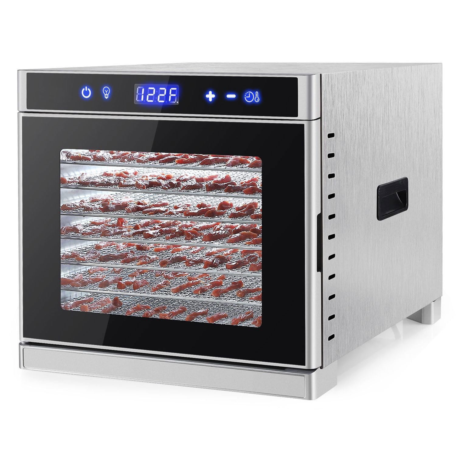 Deshidratador de Alimentos eléctrico, secador de cecina de Acero Inoxidable de 8 bandejas, máquina Secadora de Frutas con Calentamiento de circulación Inteligente de 360 °